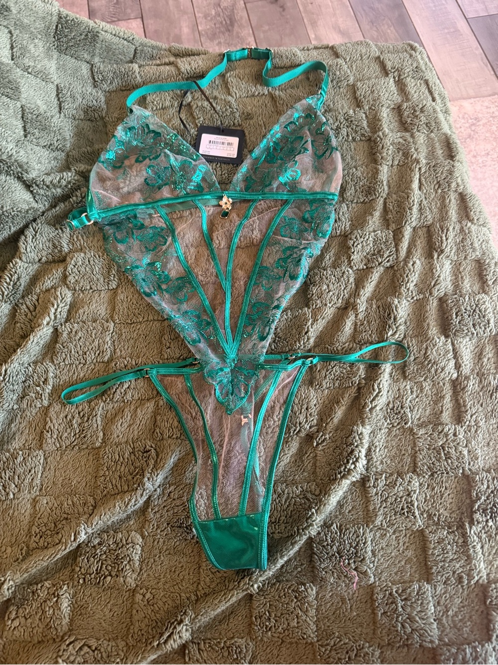 NWT Honey Birdette Willow Emerald Green Bodysuit Large - Picture 2 of 5